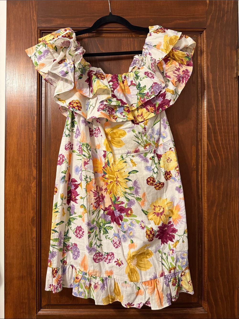 H&M Cream Floral Off-Shoulder Dress with Yellow & Purple Accents